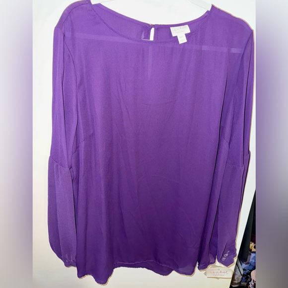 Isabel Maternity xxl Purple Blouse -Keyhole Back w/ Sheer Panel Sleeves - Picture 6 of 6